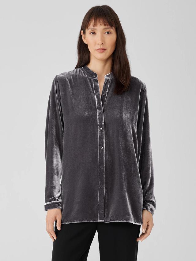 EILEEN FISHER Velvet Band Collar Long Shirtfemale Product Image