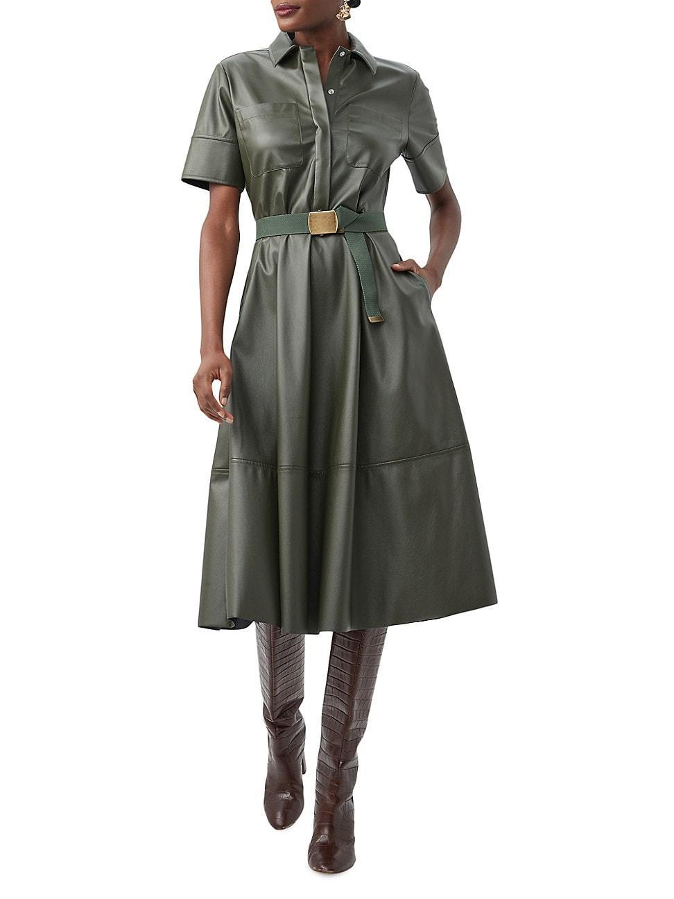 Womens Misola Faux-Leather Short-Sleeve Midi-Dress product image