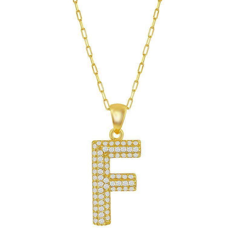 Sterling Silver Cubic Zirconia Block Initial Necklace, Womens White Product Image