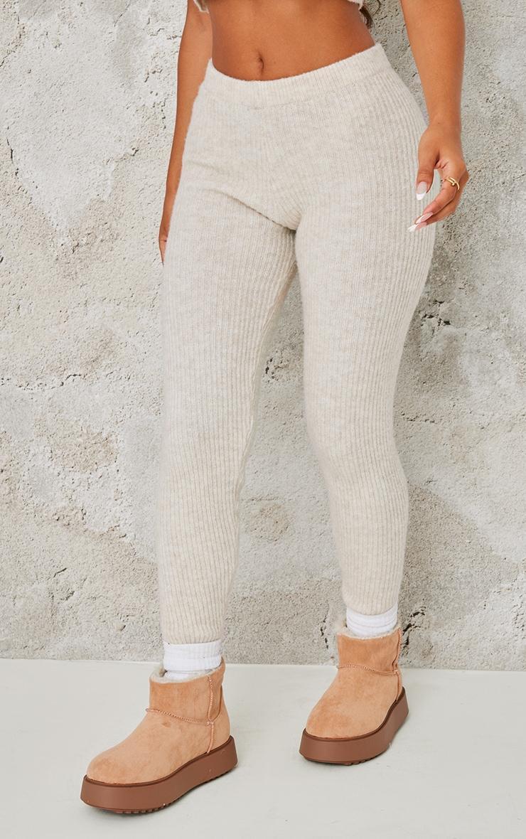 Petite Oatmeal Rib Knit Leggings Product Image