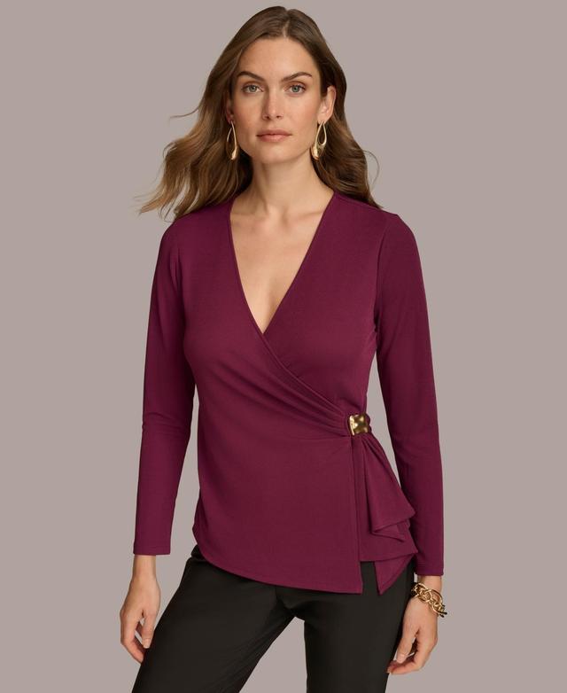 Donna Karan New York Womens Long-Sleeve Faux-Wrap Top Product Image