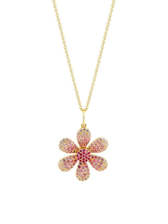 Womens 14k Gold & Pink Sapphire Flower Necklace Product Image