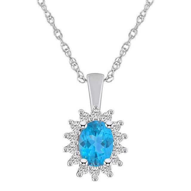 Alyson Layne 14k White Gold Oval Blue Topaz & 1/3 Carat T.W. Diamond Halo Pendant Necklace, Womens Product Image