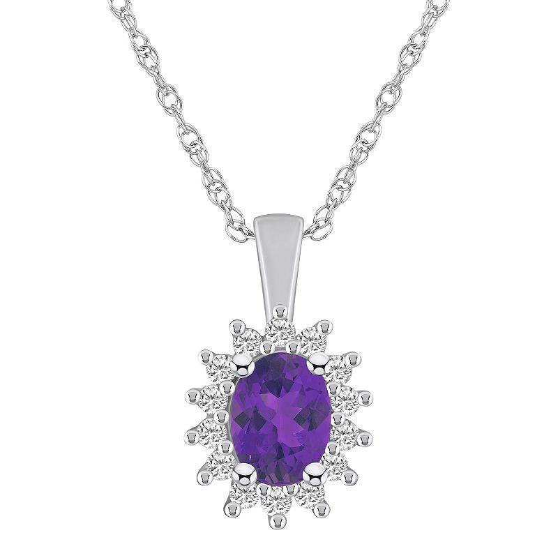 Alyson Layne 14k White Gold Oval Amethyst & 1/3 Carat T.W. Diamond Halo Pendant Necklace, Womens Purple Product Image