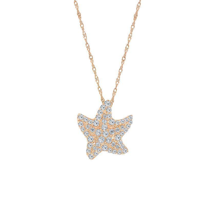 Sterling Silver 1/4 Carat T.W. Diamond Starfish Pendant Necklace, Womens Pink Product Image