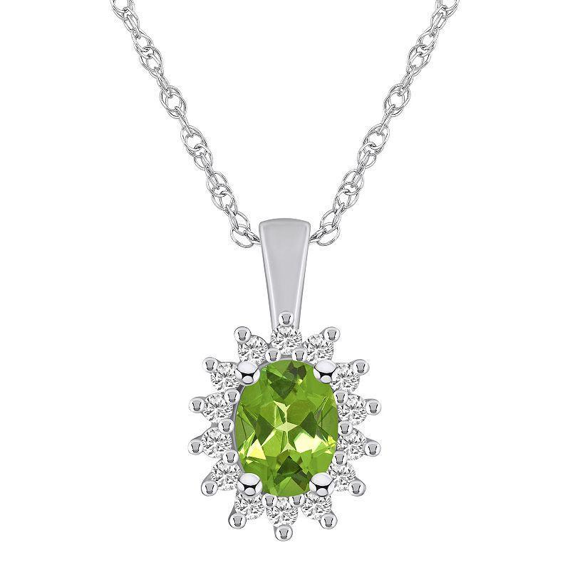 Alyson Layne 14k White Gold Oval Peridot & 1/3 Carat T.W. Diamond Halo Pendant Necklace, Womens Green Product Image