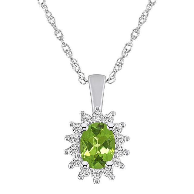 Alyson Layne 14k White Gold Oval Peridot & 1/3 Carat T.W. Diamond Halo Pendant Necklace, Womens Green Product Image