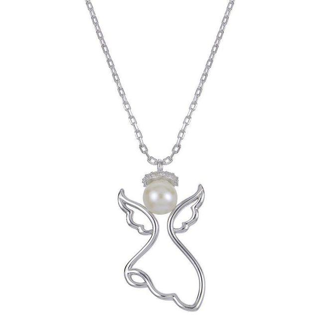 PearLustre by Imperial Sterling Silver Freshwater Cultured Pearl & Lab-Created White Sapphire Angel Pendant Necklace, Womens Product Image