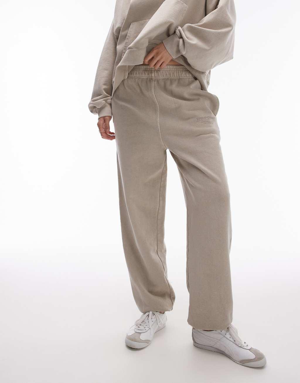 Topshop Community graphic cuffed sweatpants in stone Product Image