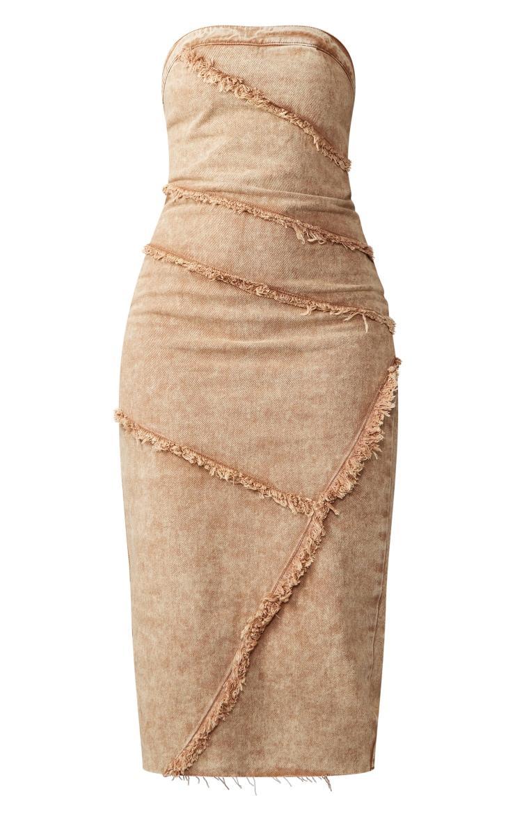 Tall Washed Brown Bandeau Denim Midi Dress Product Image