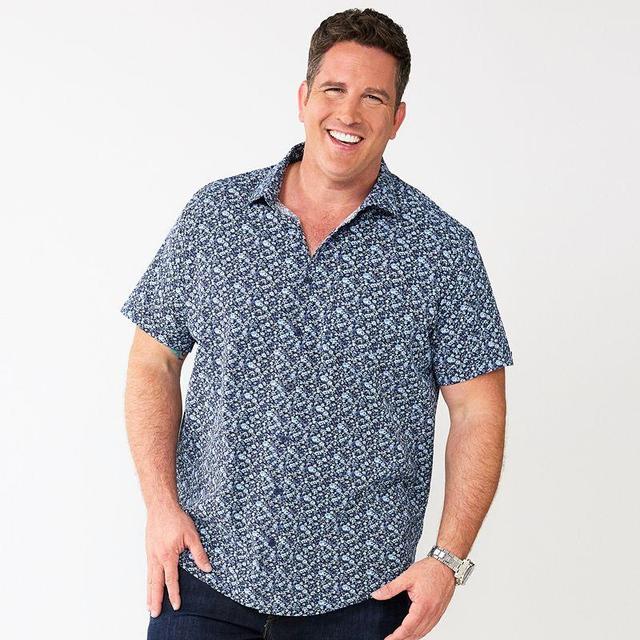 Mens Big & Tall Apt. 9 Slim-Fit Athleisure Untucked Tech Button-Down Shirt Dark Blue Product Image