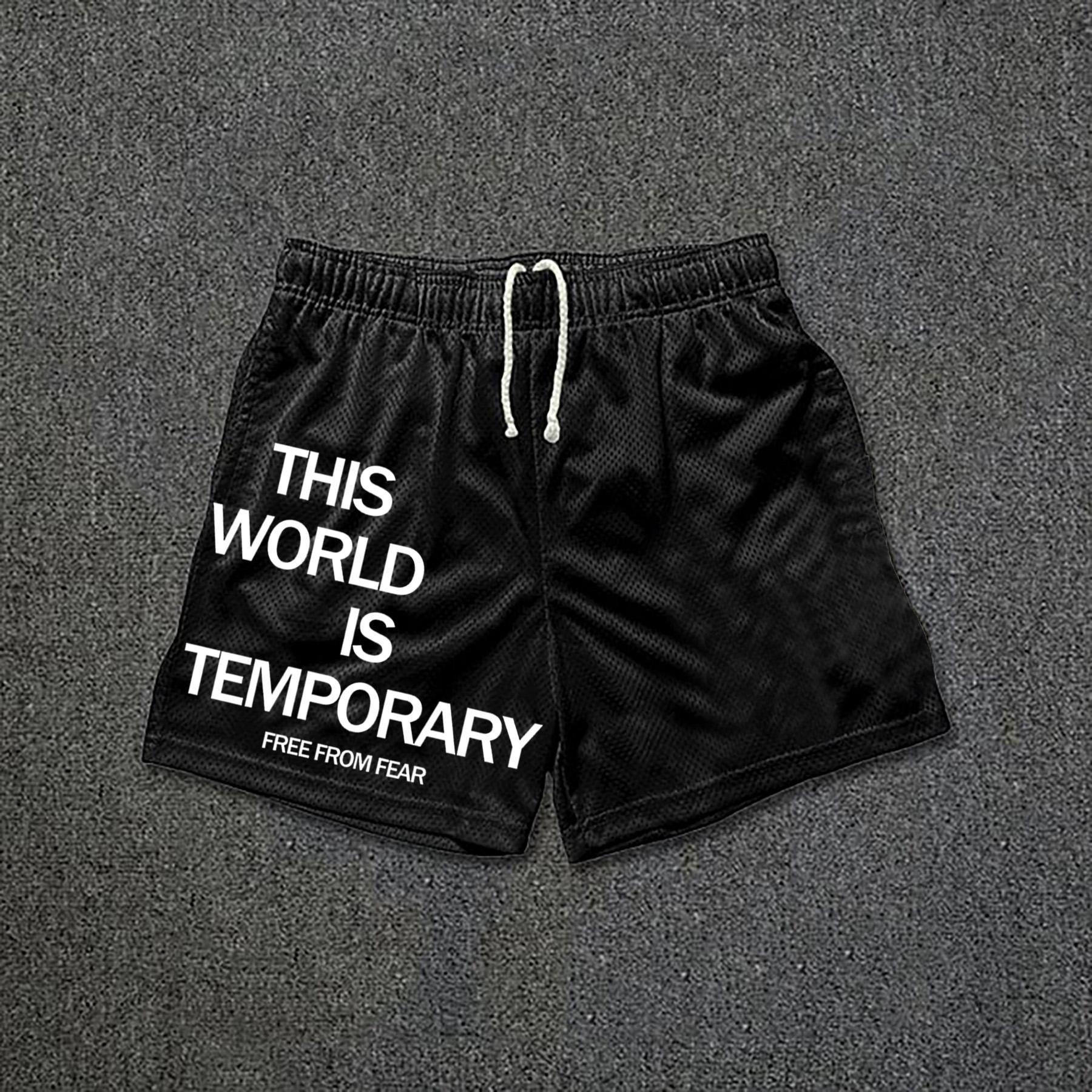 This World Is Temporary Print Drawstring Mesh Shorts Product Image