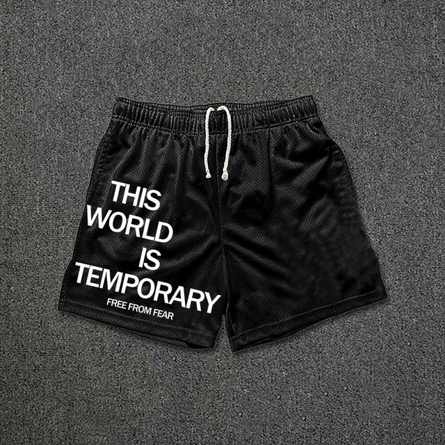 This World Is Temporary Print Drawstring Mesh Shorts Product Image