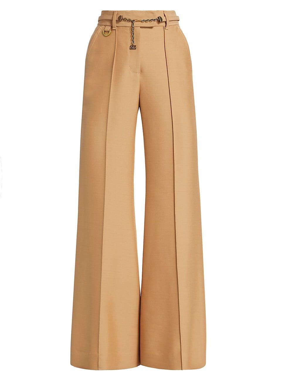 Womens Luminosity Belted Wool-Blend Flare Trousers Product Image