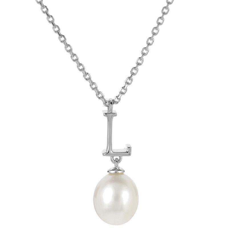 PearLustre by Imperial Sterling Silver Freshwater Cultured Pearl Initial Pendant Necklace, Womens Product Image