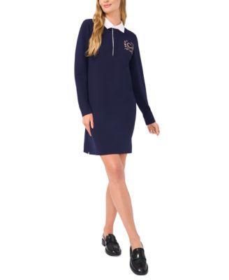 CeCe Womens Embroidered-Logo Polo Long-Sleeve Dress Product Image