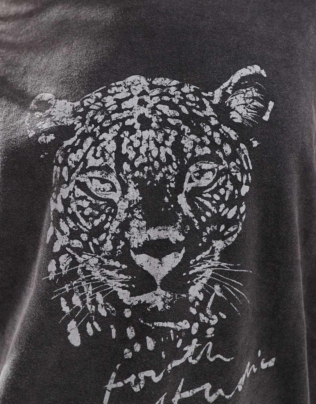 4th & Reckless leopard motif sweatshirt in black acid wash Product Image