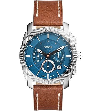 Fossil Mens Machine Chronograph Brown LiteHideLeather Watch 42mm Product Image