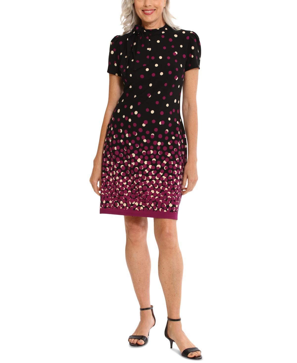 London Times Womens Dot-Print Tie-Neck Dress product image