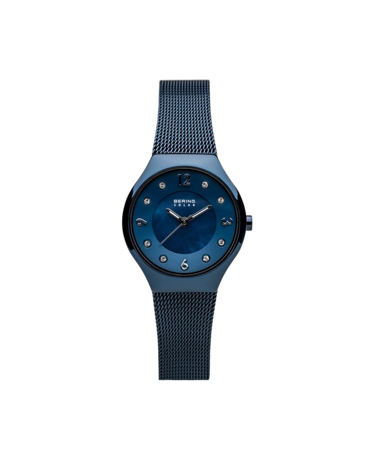 Bering Ladies Slim Solar Stainless Steel Mesh Watch - Blue Product Image