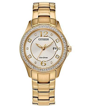 Citizen Womens Crystal Three Hand Champagne Gold Stainless Steel Bracelet Watch Product Image