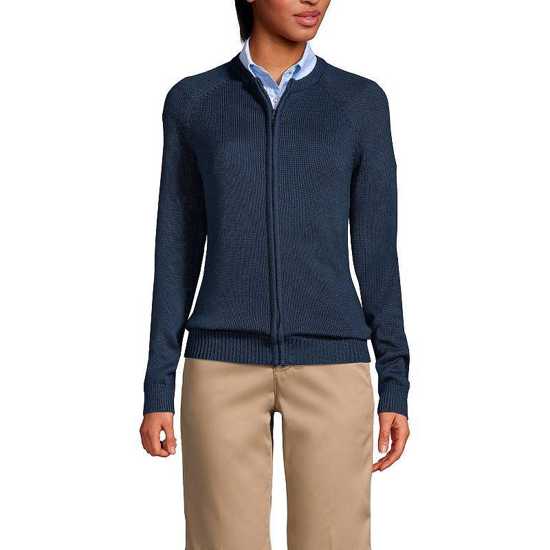 Womens Lands End School Uniform Zipper-Front Cardigan Sweater Product Image