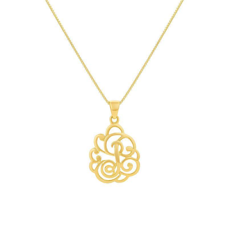 PRIMROSE Sterling Silver Monogram Initial Pendant Necklace, Womens Gold Tone U Product Image