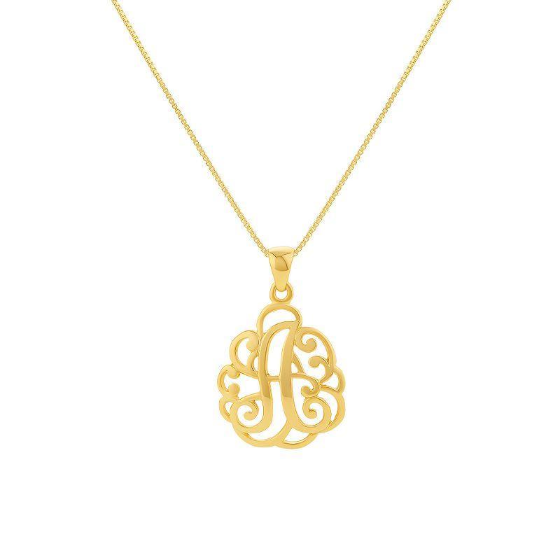 PRIMROSE Sterling Silver Monogram Initial Pendant Necklace, Womens Gold Tone U Product Image