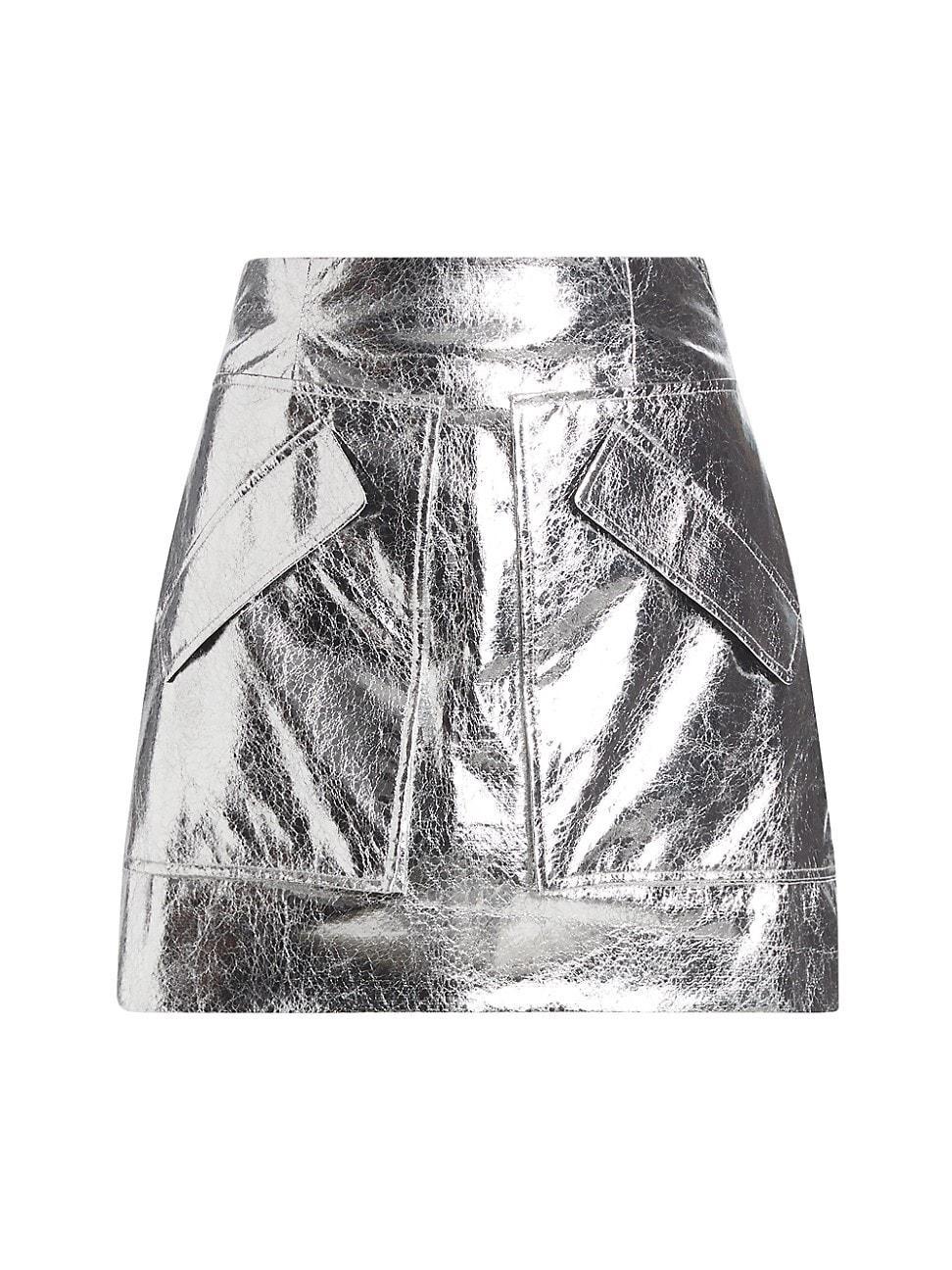 Womens Cherry Metallic Faux-Leather Miniskirt Product Image