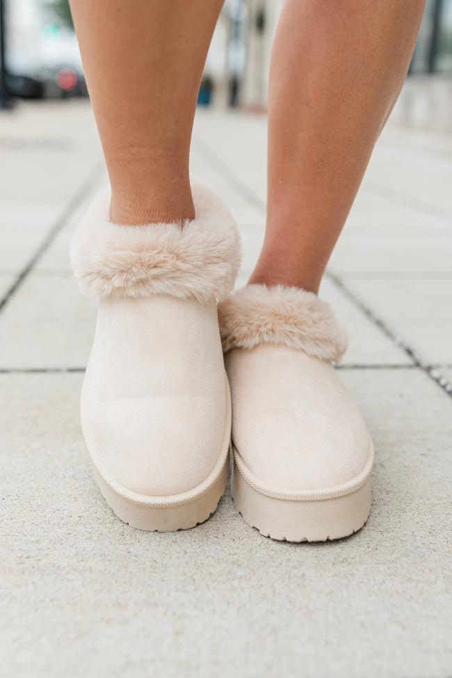 Rowe Light Beige Platform Fuzzy Slipper Product Image