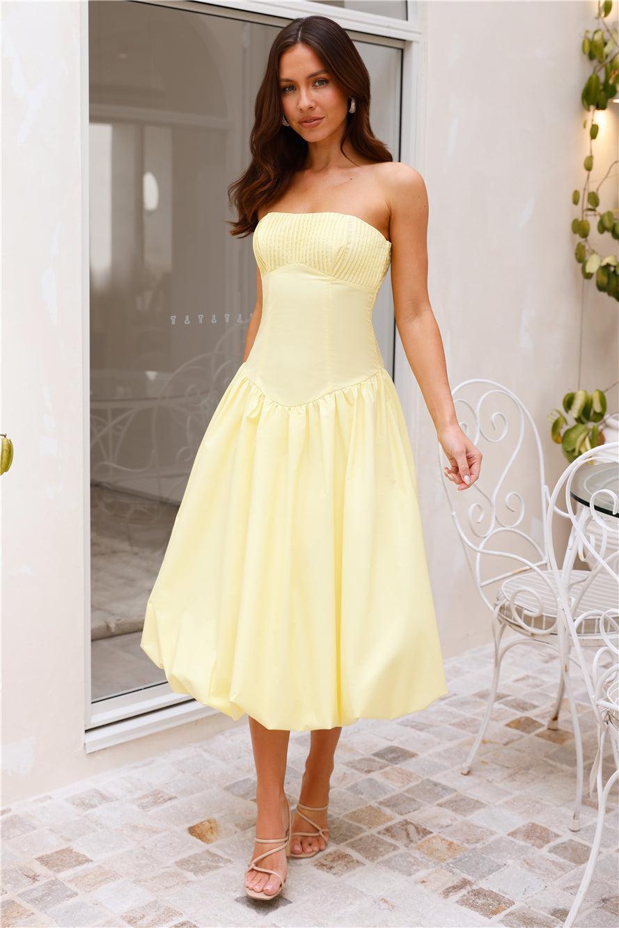 Adelaide Strapless Bubble Midi Dress Yellow Product Image