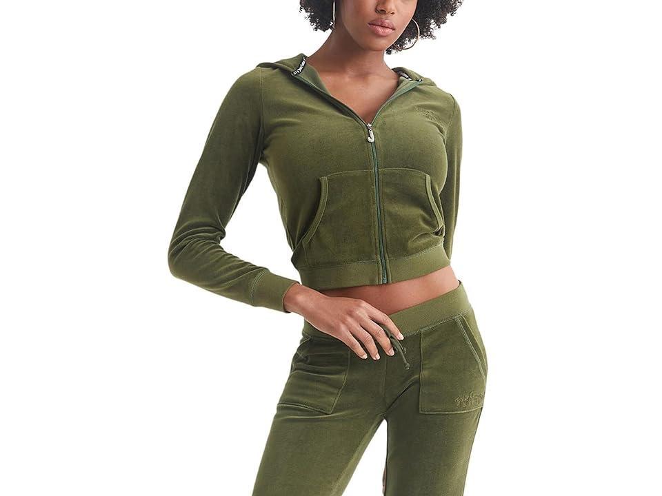 Juicy Couture Heritage Rib Trim Kangaroo Pocket Jacket (Supergreens) Women's Clothing Product Image