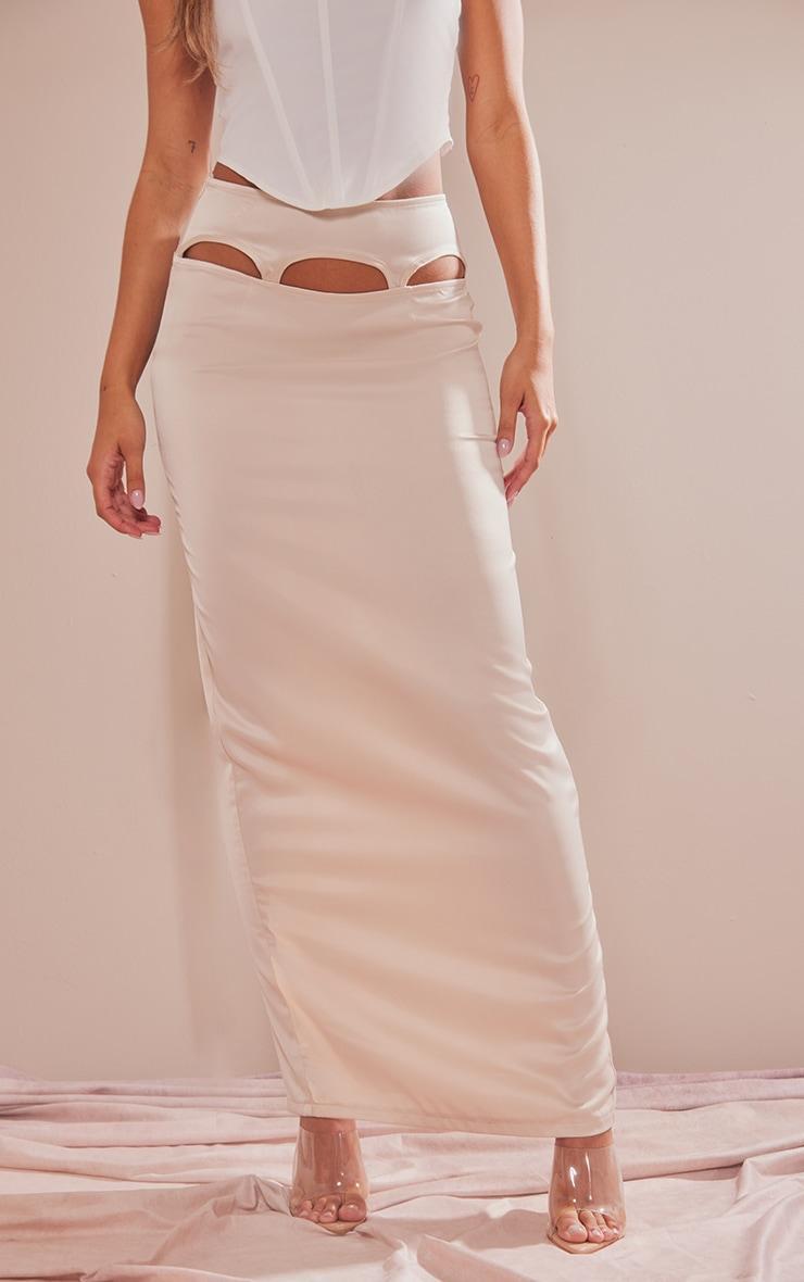 Nude Satin Cut Out Suspender Midi Skirt Product Image