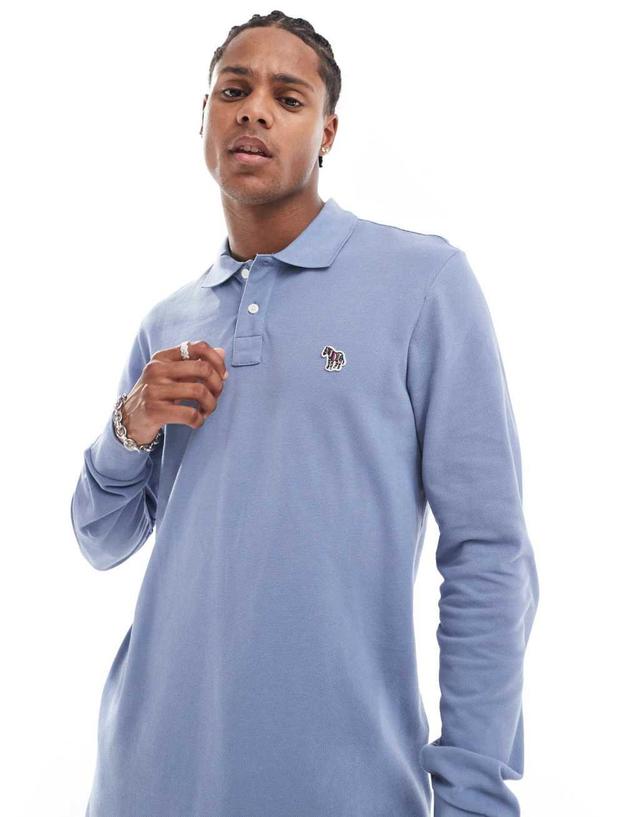 PS Paul Smith regular fit logo long sleeve polo in blue Product Image