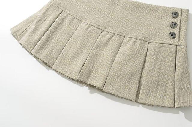 Low Waist Plain Mini Pleated Skirt Product Image