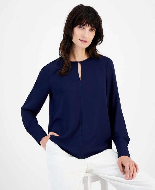 Anne Klein Womens Long-Sleeve Cut-Out Blouse Product Image