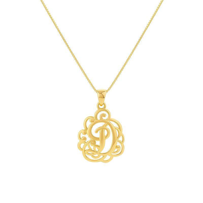 PRIMROSE Sterling Silver Monogram Initial Pendant Necklace, Womens Gold Tone U Product Image