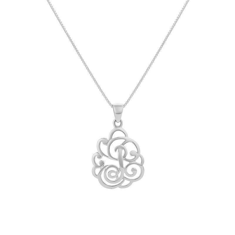 PRIMROSE Sterling Silver Monogram Initial Pendant Necklace, Womens Grey Product Image