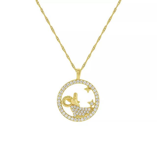 PRIMROSE 18k Gold Plated Cubic Zirconia Zodiac Coin Pendant Necklace, Womens Aries Product Image