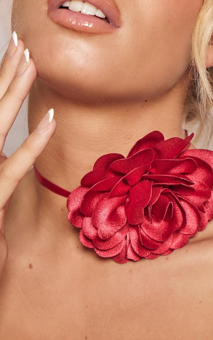 Red Satin Flower Tie Ribbon Choker Product Image