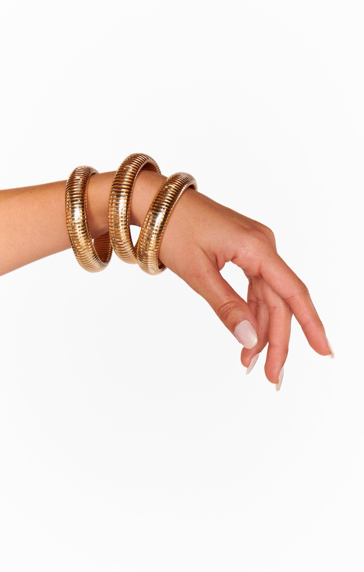 Ettika Golden Hour Flex Snake Chain Stretch Bracelet Set ~ Gold Product Image