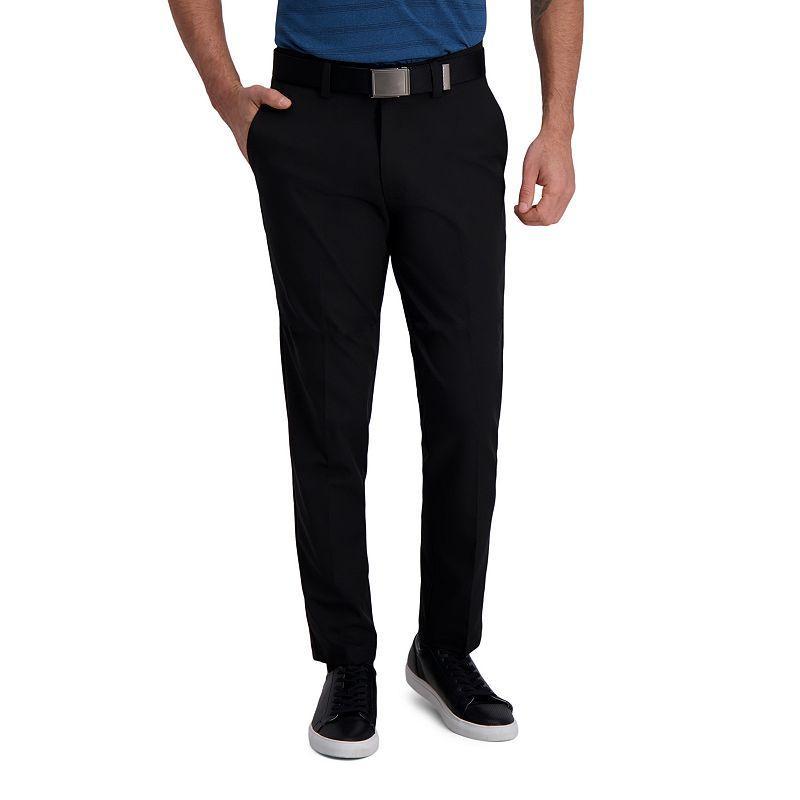 Mens Haggar Cool Right Performance Flex Slim-Fit Flat-Front Pants Dark Gray Grey Product Image