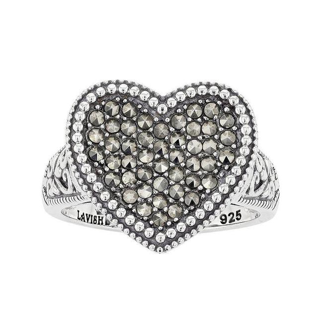 Lavish by TJM Sterling Silver Marcasite Pave Heart Ring, Womens Product Image