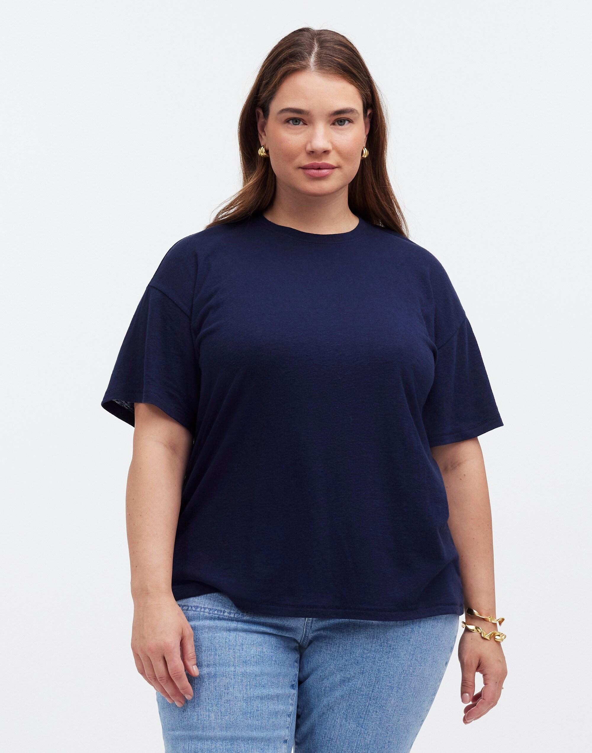 Plus Linen-Blend Crewneck Oversized Tee Product Image