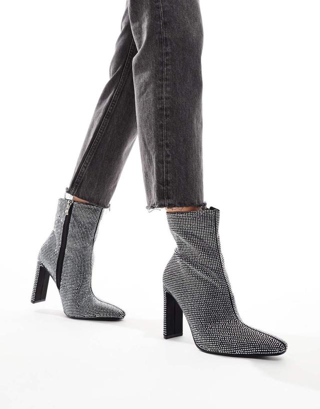 Glamorous heeled ankle boots in silver embellished Product Image