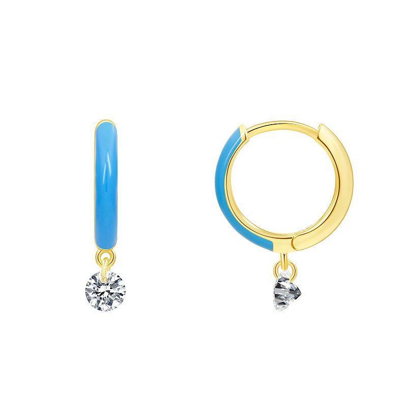 Enamorata Blue Enamel & Cubic Zirconia Charm Hoop Earrings, Womens Product Image