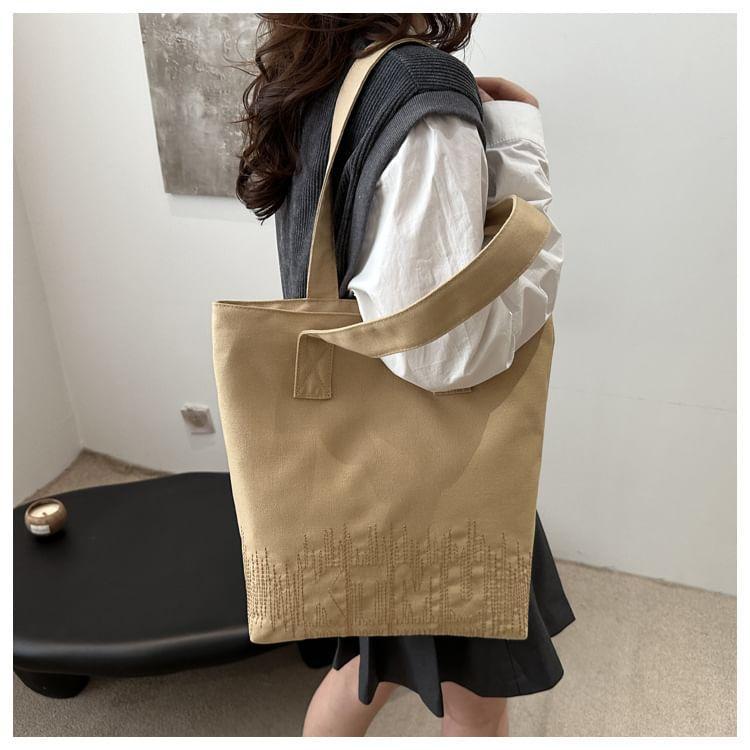 Lettering Embroidered Canvas Tote Bag Product Image