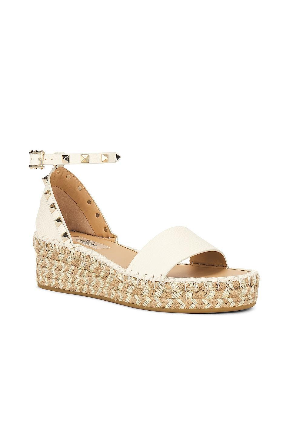 Valentino Garavani Rockstud Espadrille Sandal Ivory. (also in 36, 37, 39, 40, 41). Product Image