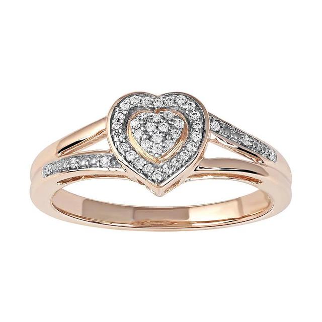 DeCouer Sterling Silver 1/10 Carat T.W. Diamond Heart Promise Ring, Womens Rose Gold Tone Product Image