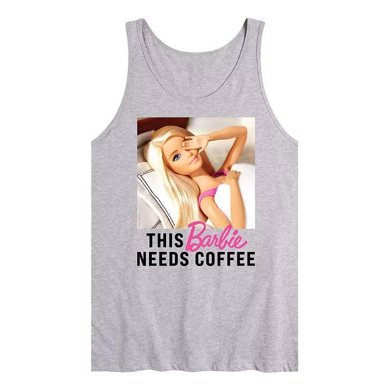 Mens Barbie This Barbie Needs Coffee Graphic Tank Top Grey Gray Product Image